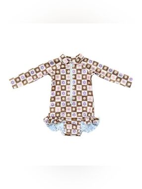 Babysprouts | Checker in Retro Daisy Girl’s One Piece Ruffle Rash Guard Swimsuit